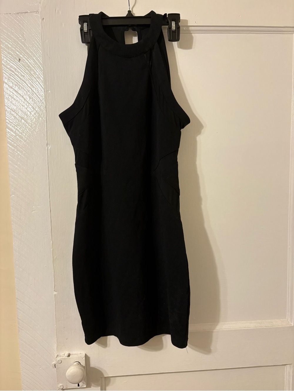 Classic Black Halter Dress - Women's Sleeveless Cocktail Dress with Mesh Cutout